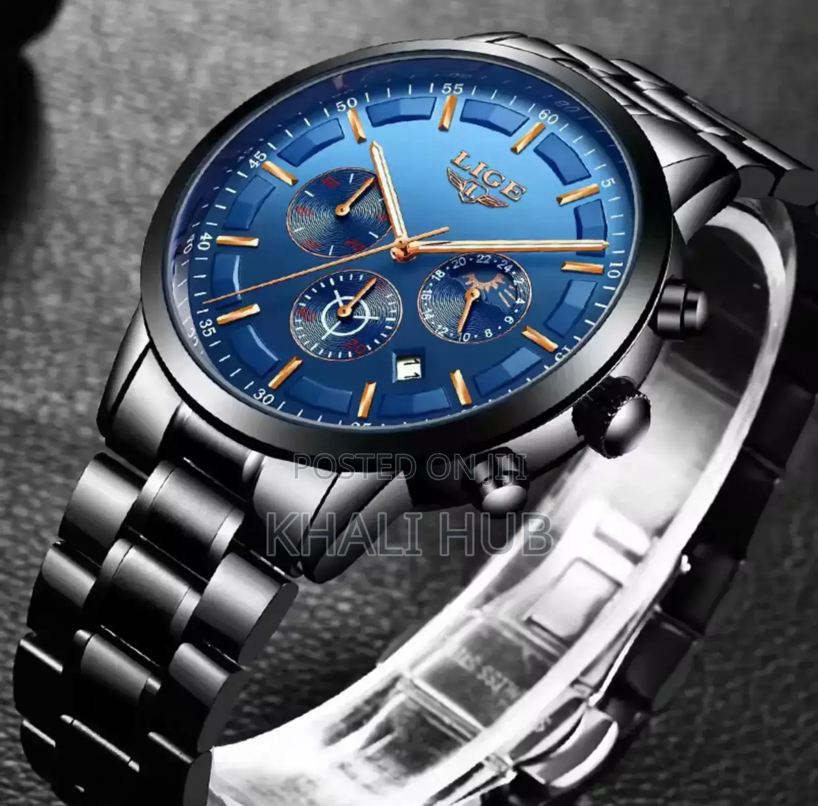 Lige Chronograph Watch With Date Display, Moon Phase Working