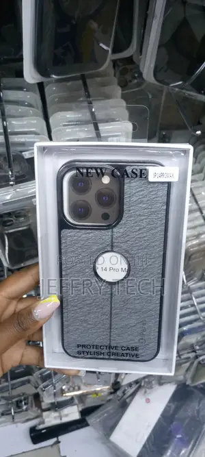 Gray Leather Case for iPhone 14 Pro Max With Slim Logo Cut