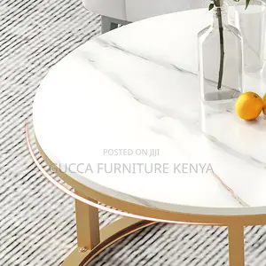 Coffee Tables:Marble Top Metal Frame Round Coffee Table