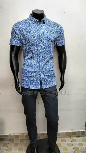 Blue Decorated Men Shirts-Casual
