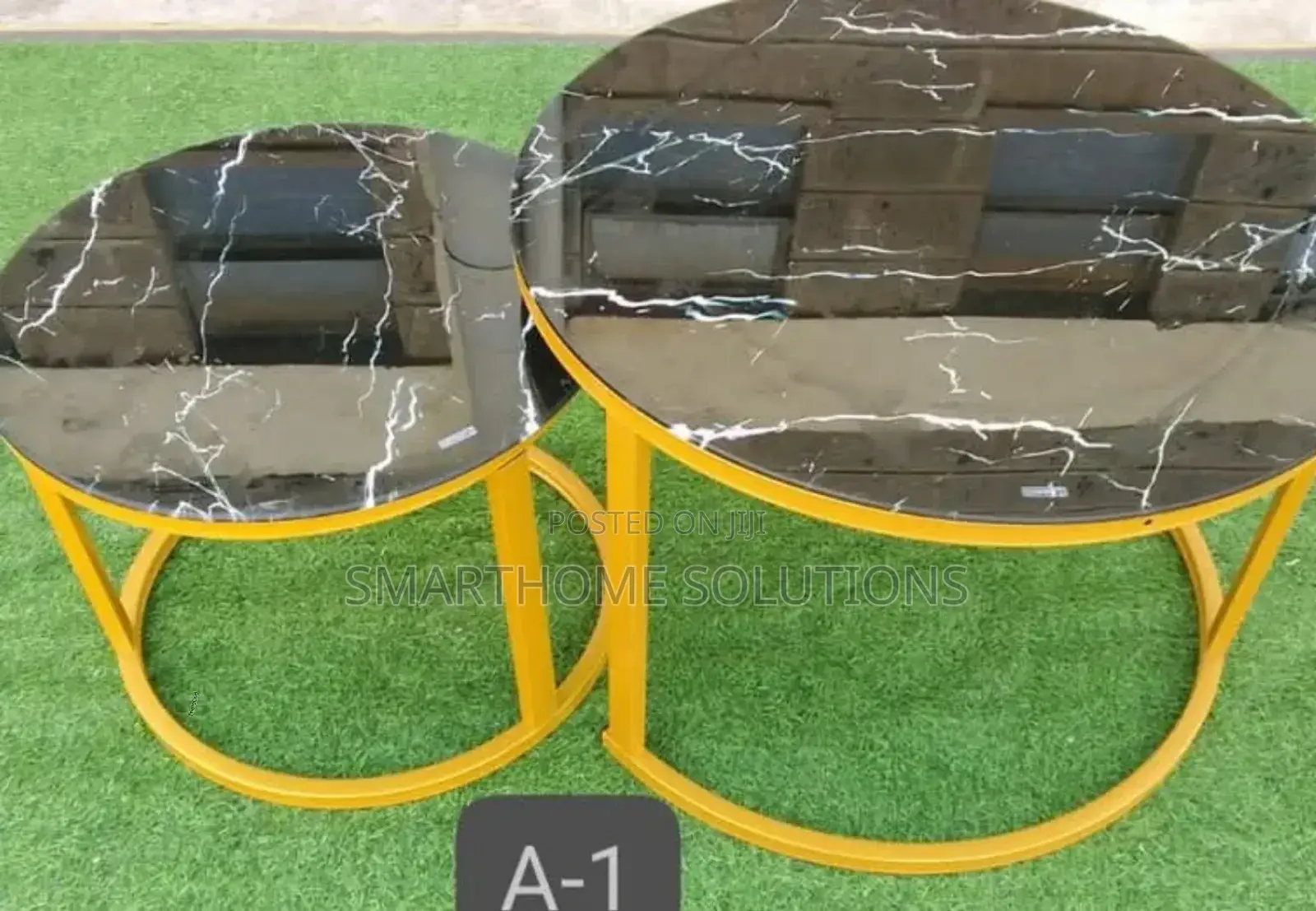 Marble Nesting Coffee Table (Glass Effect) Black a-O1m
