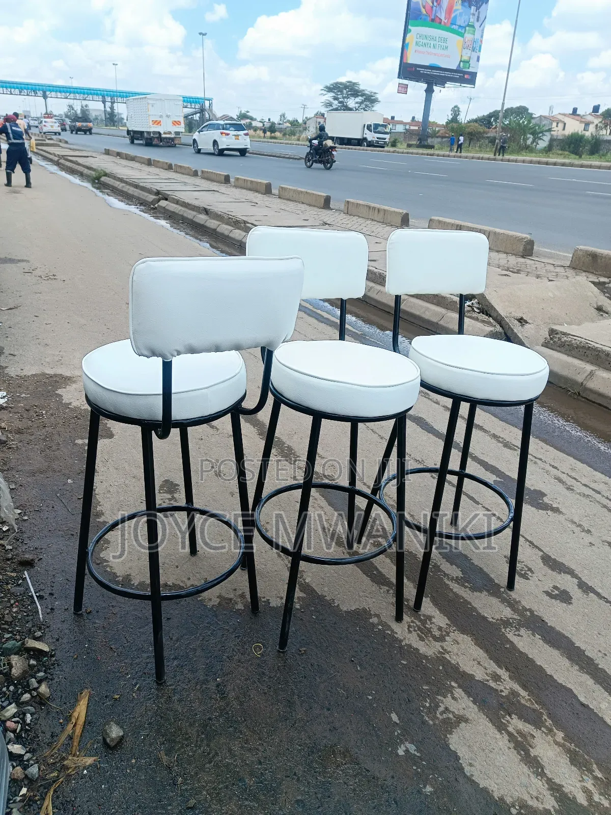High Stools, or Kitchen Stools, Cream White and Black 