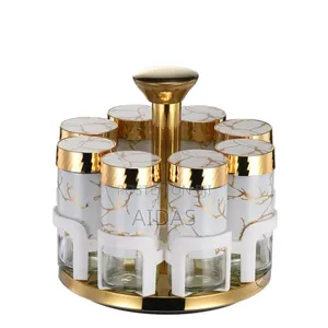 Marble Rotating Stainless Steel Glass Condiment Spice Jar