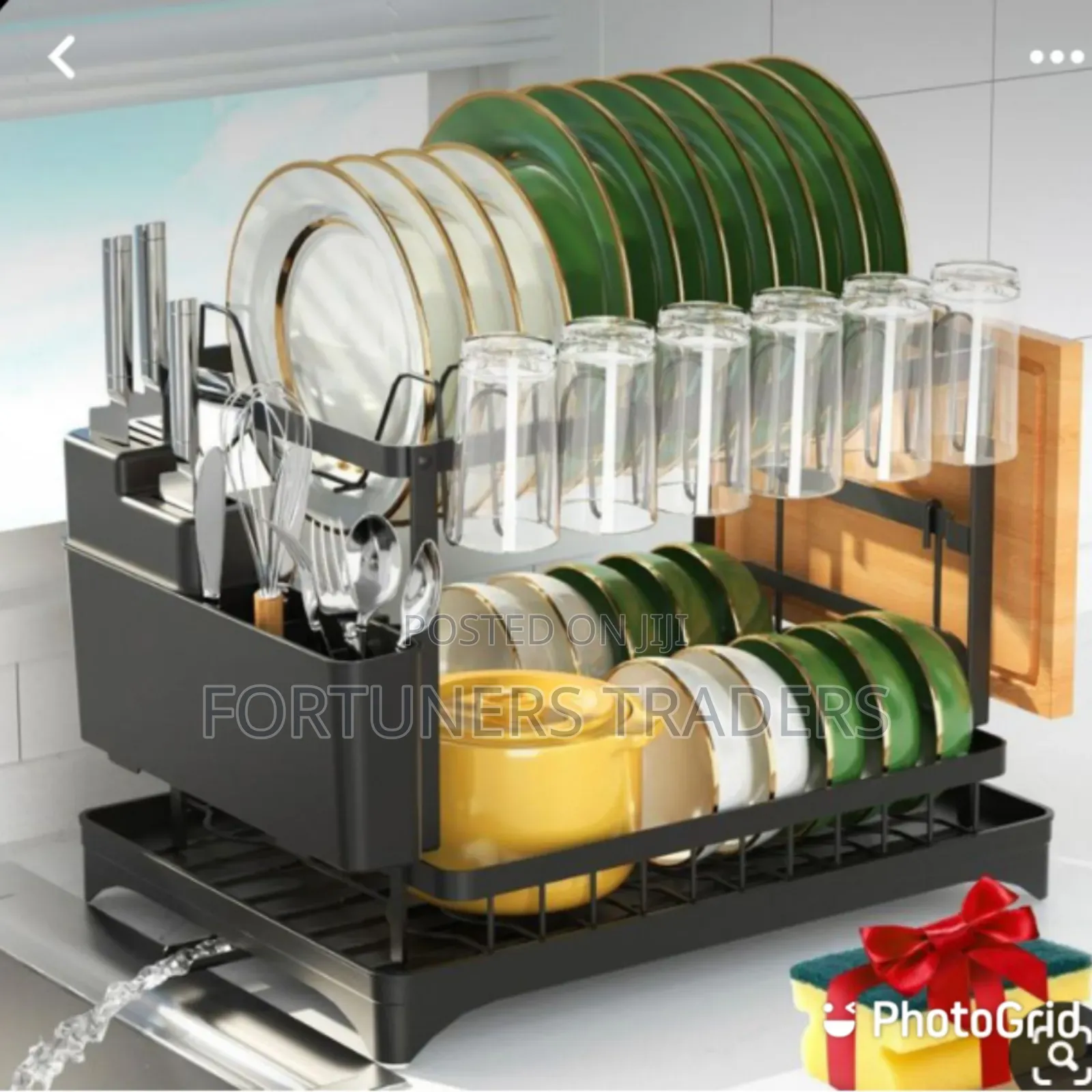 Dish Drying Rack Black With Drain Board