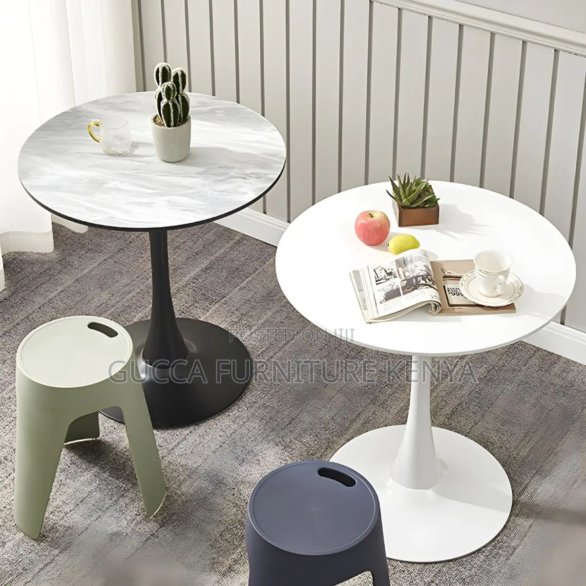 Dining Tables:Tulip Metal Base Round White Dining Table