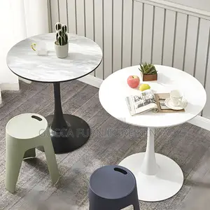 Dining Tables:Tulip Metal Base Round White Dining Table