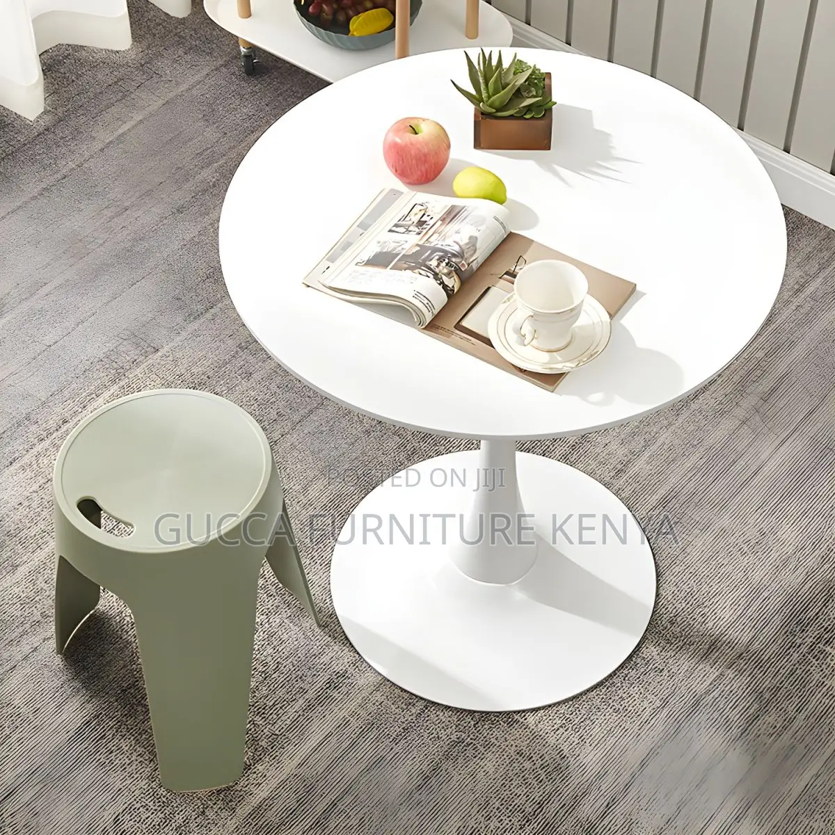 Dining Tables:Tulip Metal Base Round White Dining Table