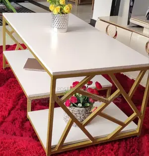 Zippy Elegant Coffee Table - White MDF Wood/ Golden Leg