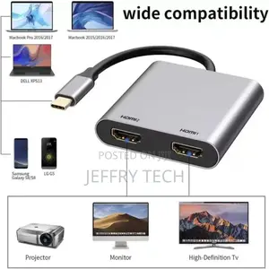 Pac Tv-Out Cable Usb C to Dual Hdmi Adapter Usb Type C to Du