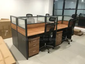 Office Tables; 4-Way Modular Imported Brown Workstation