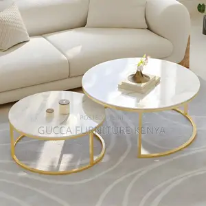 Coffee Tables:Twin Round Nesting Coffee Table Marble Top