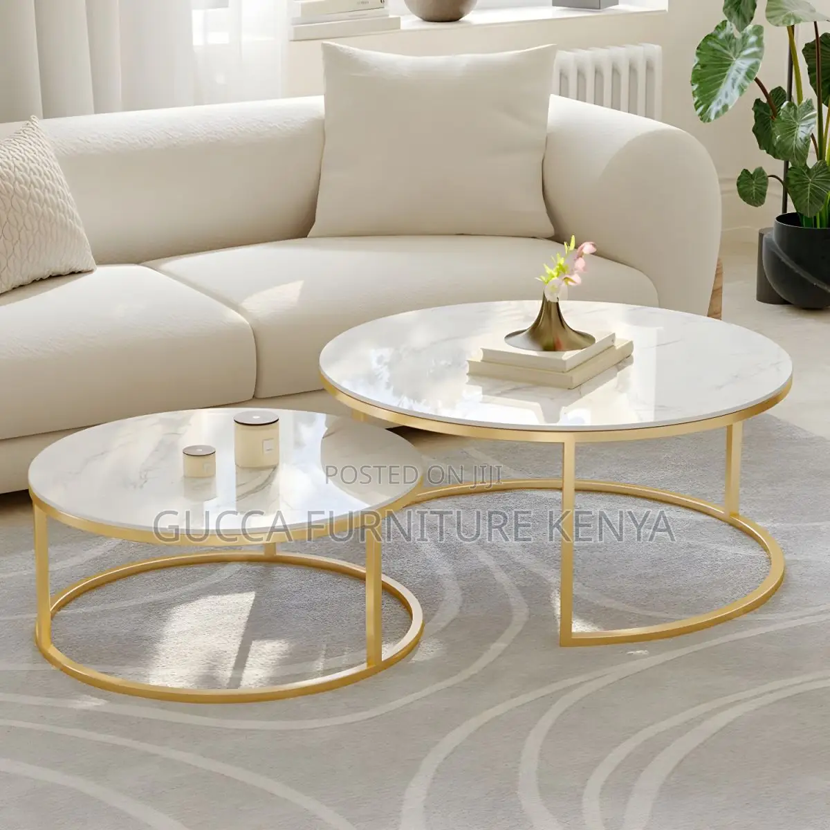 Coffee Tables:Twin Round Nesting Coffee Table Marble Top