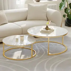 Coffee Tables:Twin Round Nesting Coffee Table Marble Top
