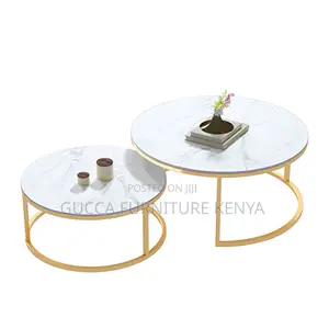 Coffee Tables:Twin Round Nesting Coffee Table Marble Top