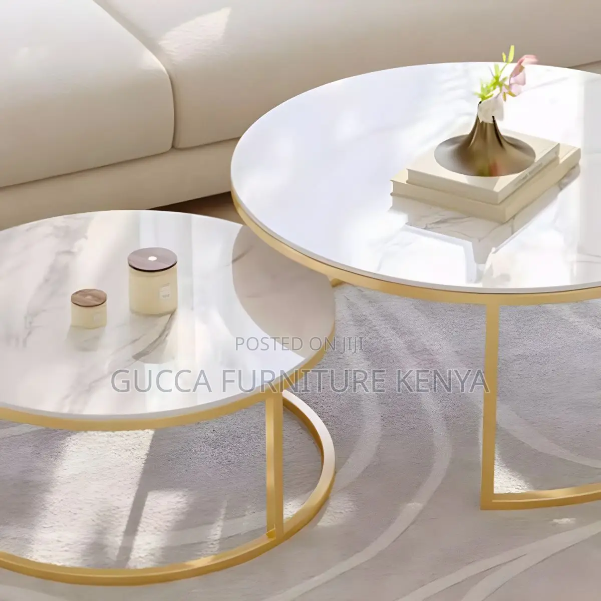 Coffee Tables:Twin Round Nesting Coffee Table Marble Top