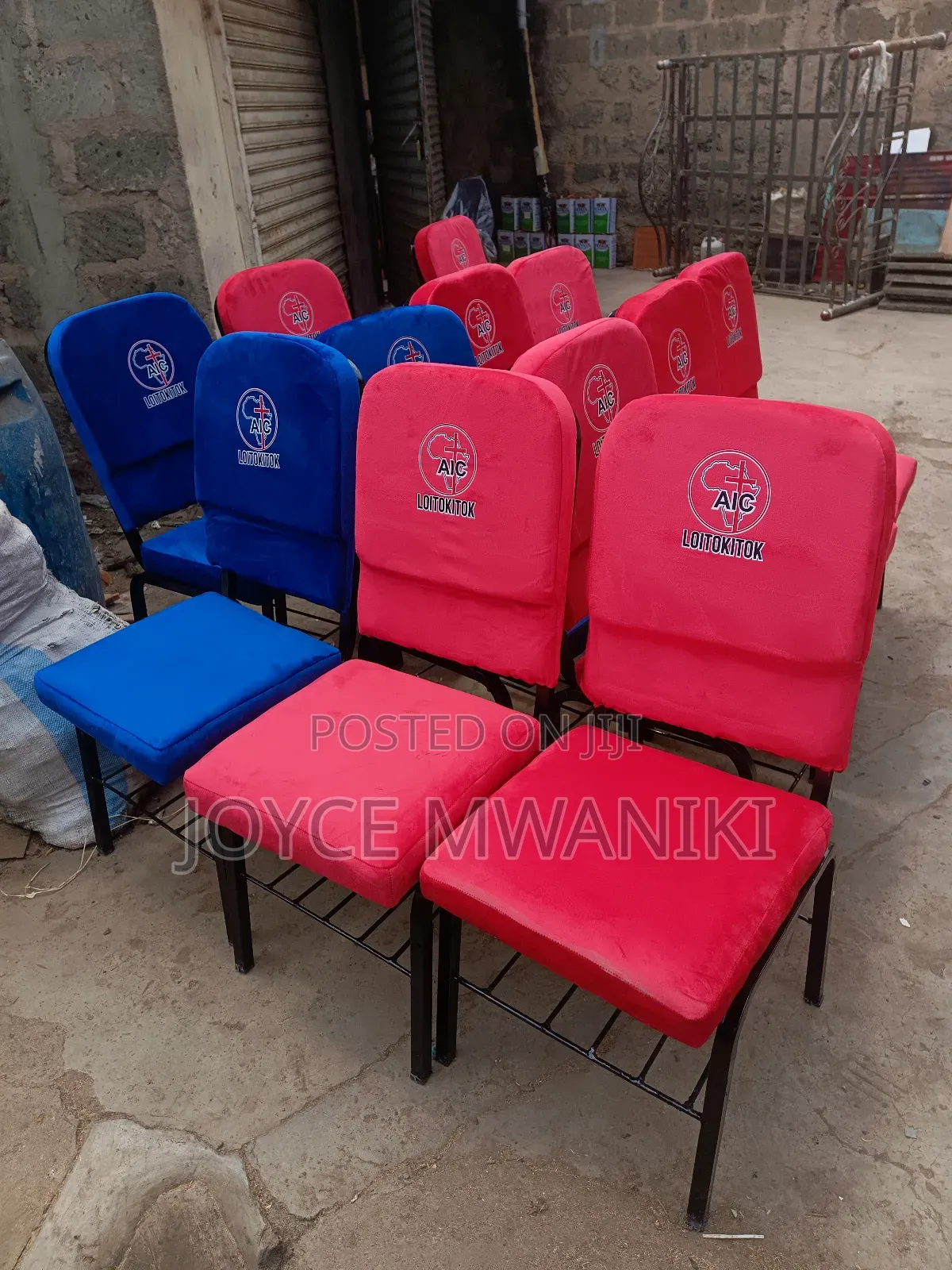 Church Chairs, Red, Blue With Branding 
