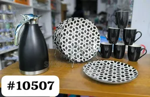 Black Flask, 6 Plates and 6 Cups
