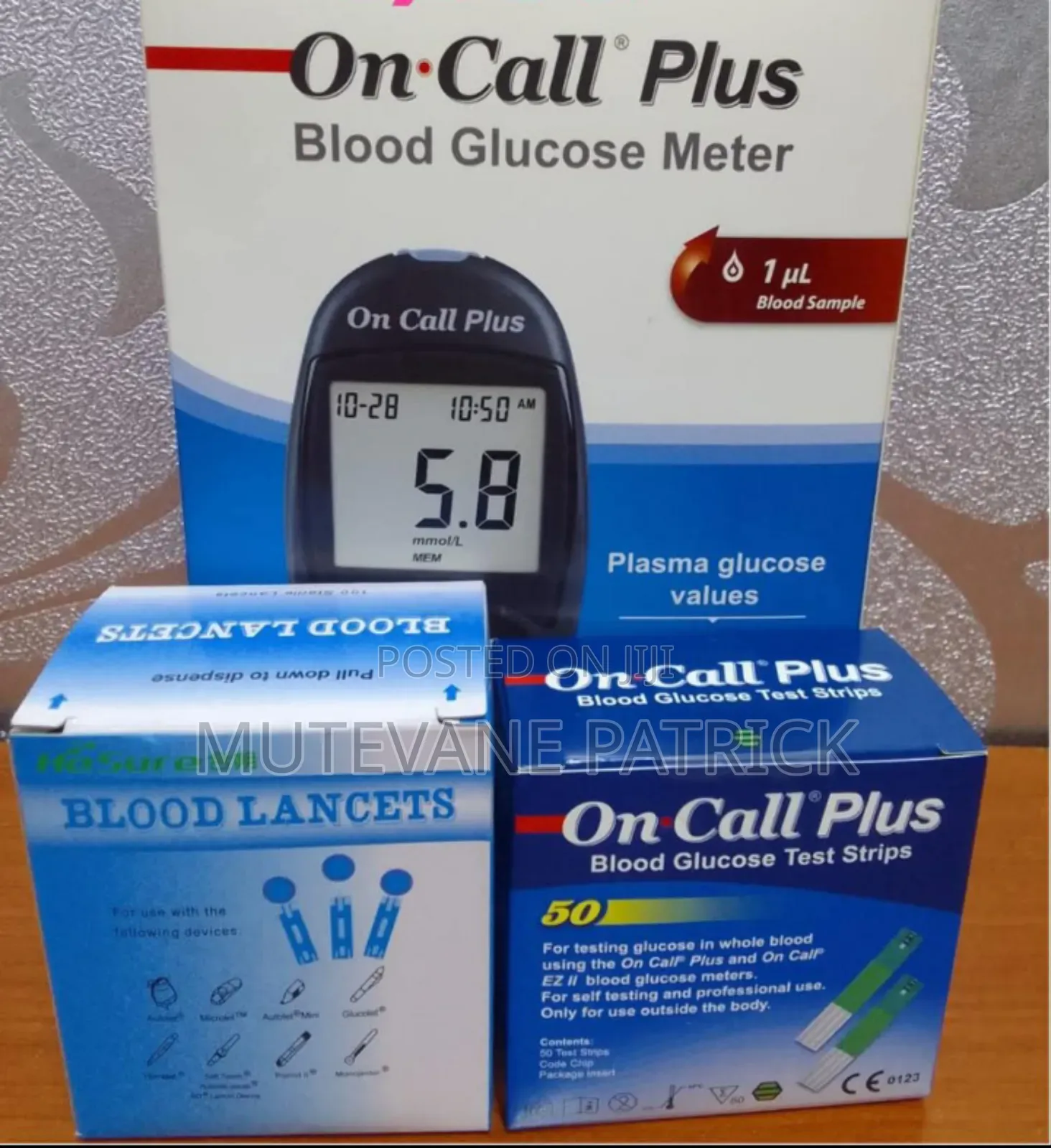 On-Call Plus Glucometer Machine Plus Test Strips and Lancets