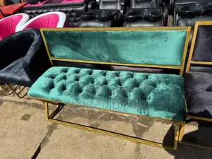 Green Velvet Waiting Bench Chair Gold