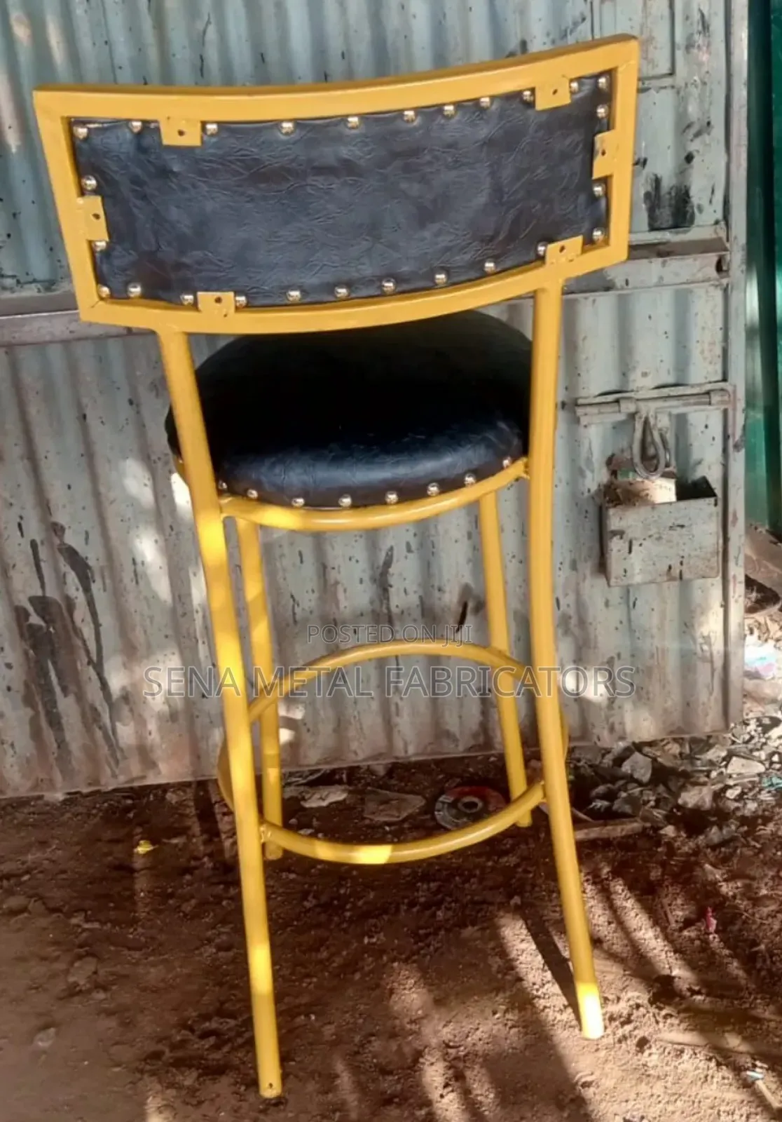 Black Leather Bar Stool With Footrest