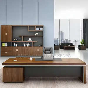 Office Desk: Brown L-Shape Executive Modern Desk for Office