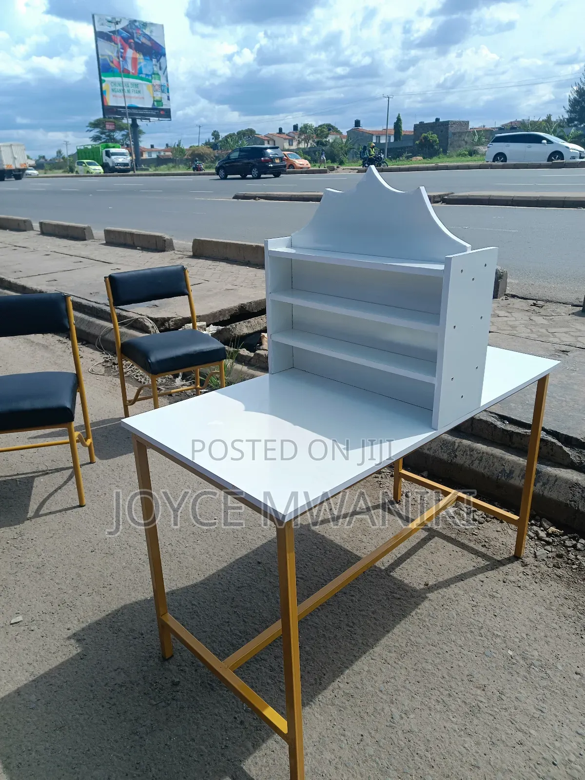Manicure Double Table, Gold, White 