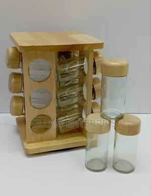 Rotating Bamboo Spice Rack +Jars