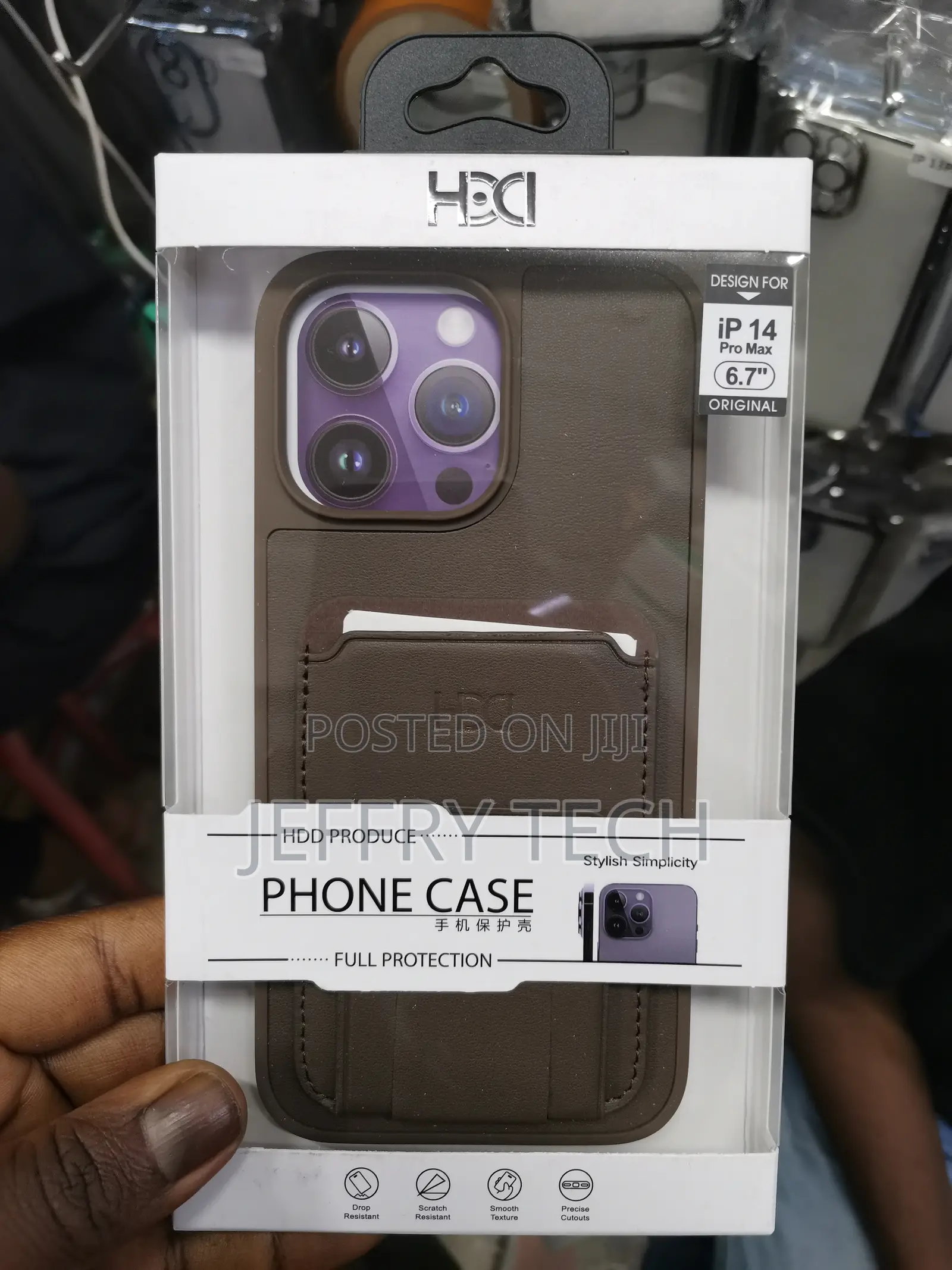 iPhone 14 Pro Max Trifold Card Holder Back Leather Case-Brow