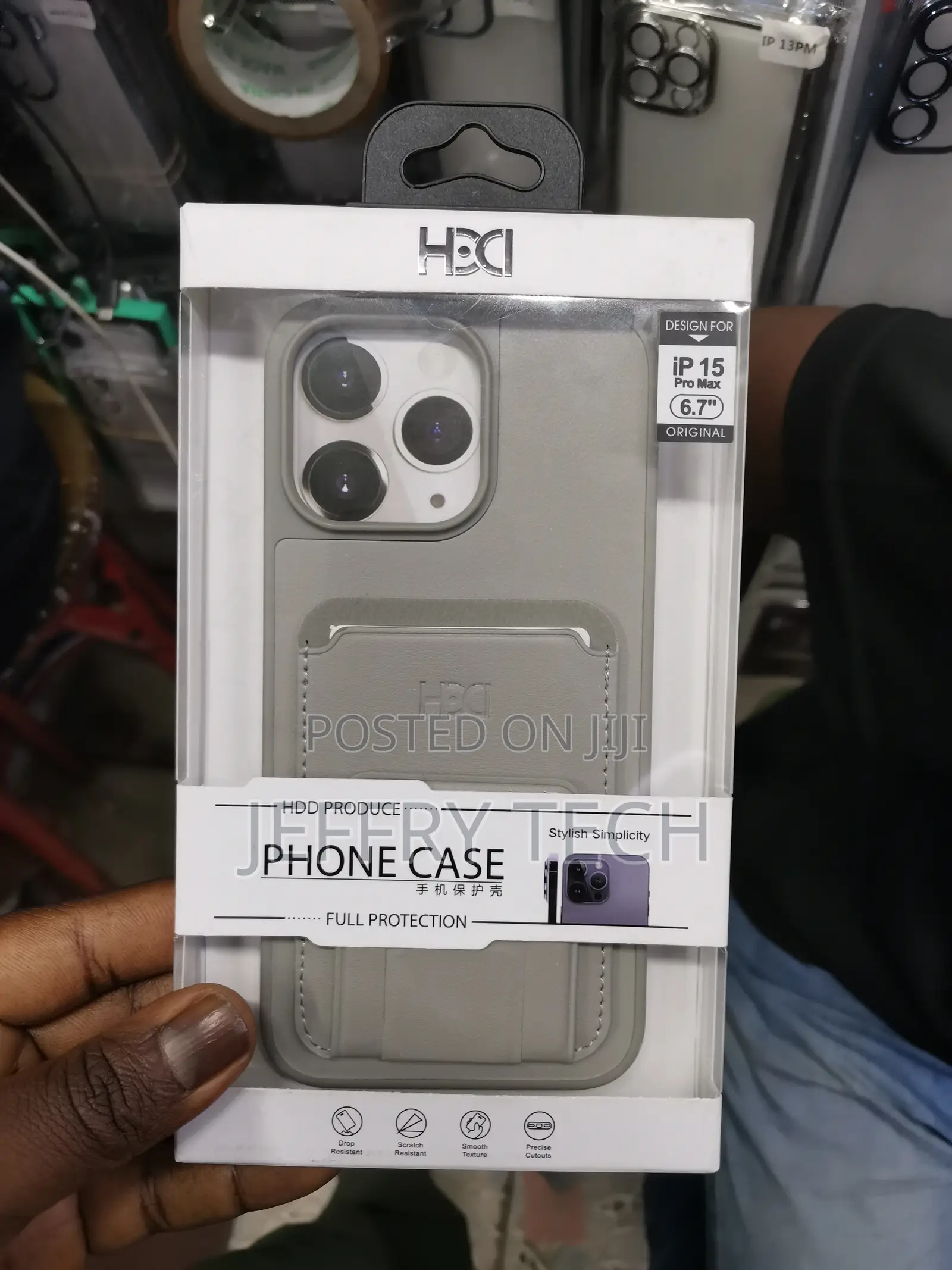 iPhone 15 Pro Max Wallet Card Holder Leather Back Case-Gray