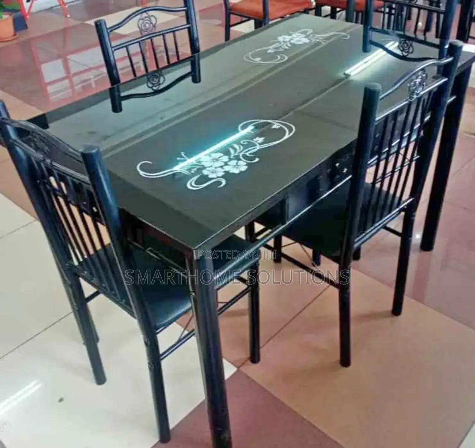 Black Designed Metallic Dining Table - 4 Seaters