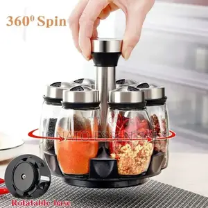 Rotating Spice Rack Set - 6 Glass Jars