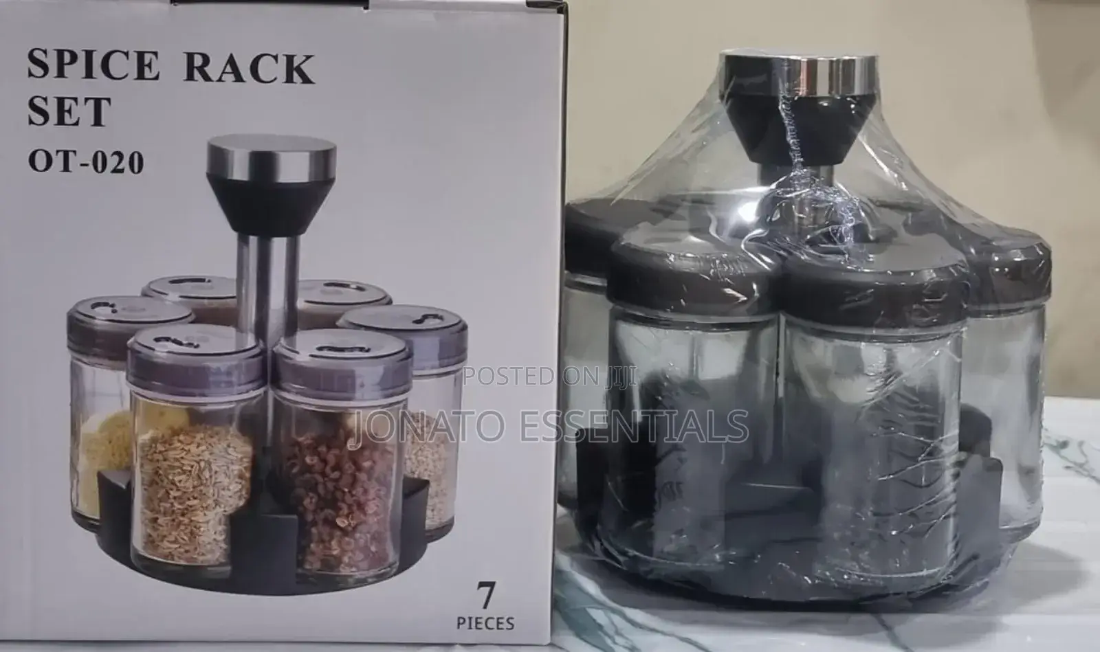 Rotating Spice Rack Set - 6 Glass Jars