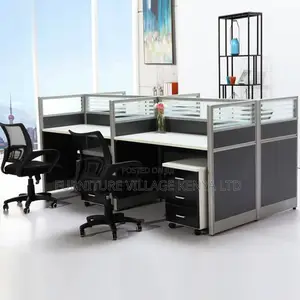 Workstations:4-Seater Office Gray White Office Workstation