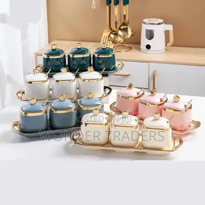Ceramic Seasoning Jar Set Color Green, White