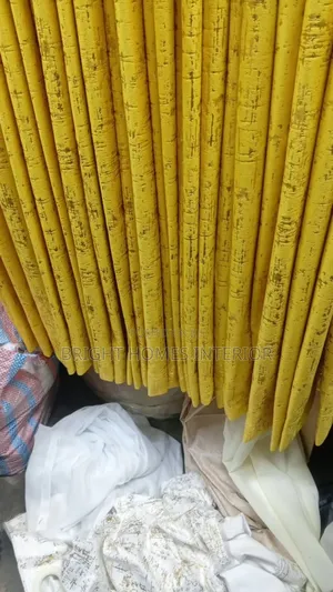 Velvet Yellow Curtains With Gold Patches Available