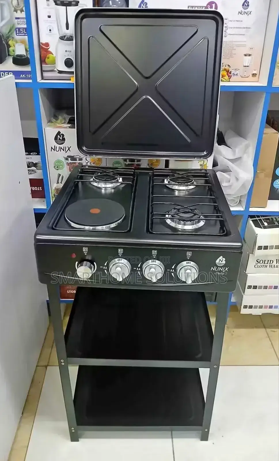 Nunix 3 Gas + 1 Hot Plate Automatic Standing With Shelves