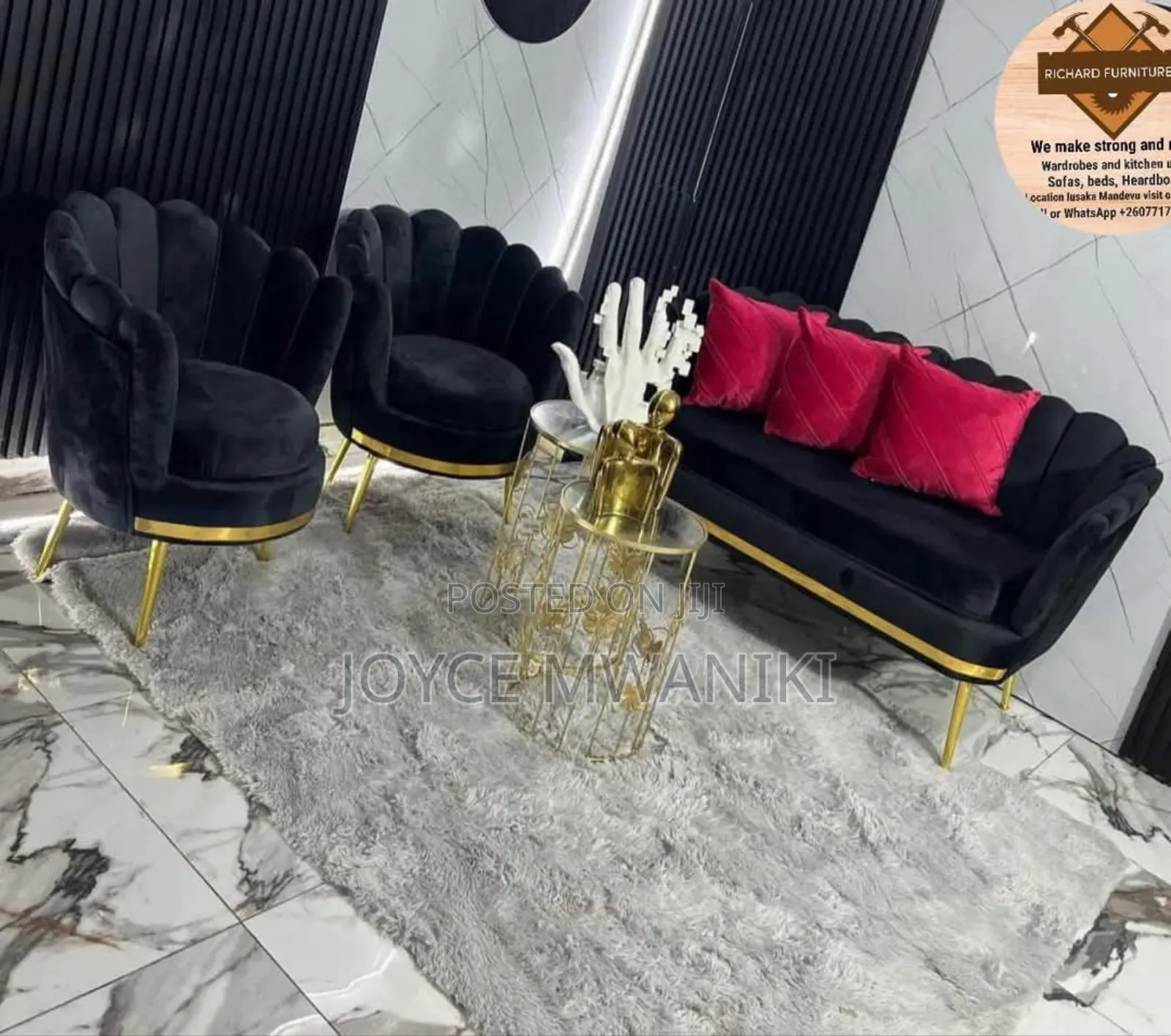 Black and Gold Sofa, 5 Seater 