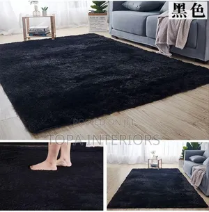 Black Light Fluffy Living Room and Bedside Mats