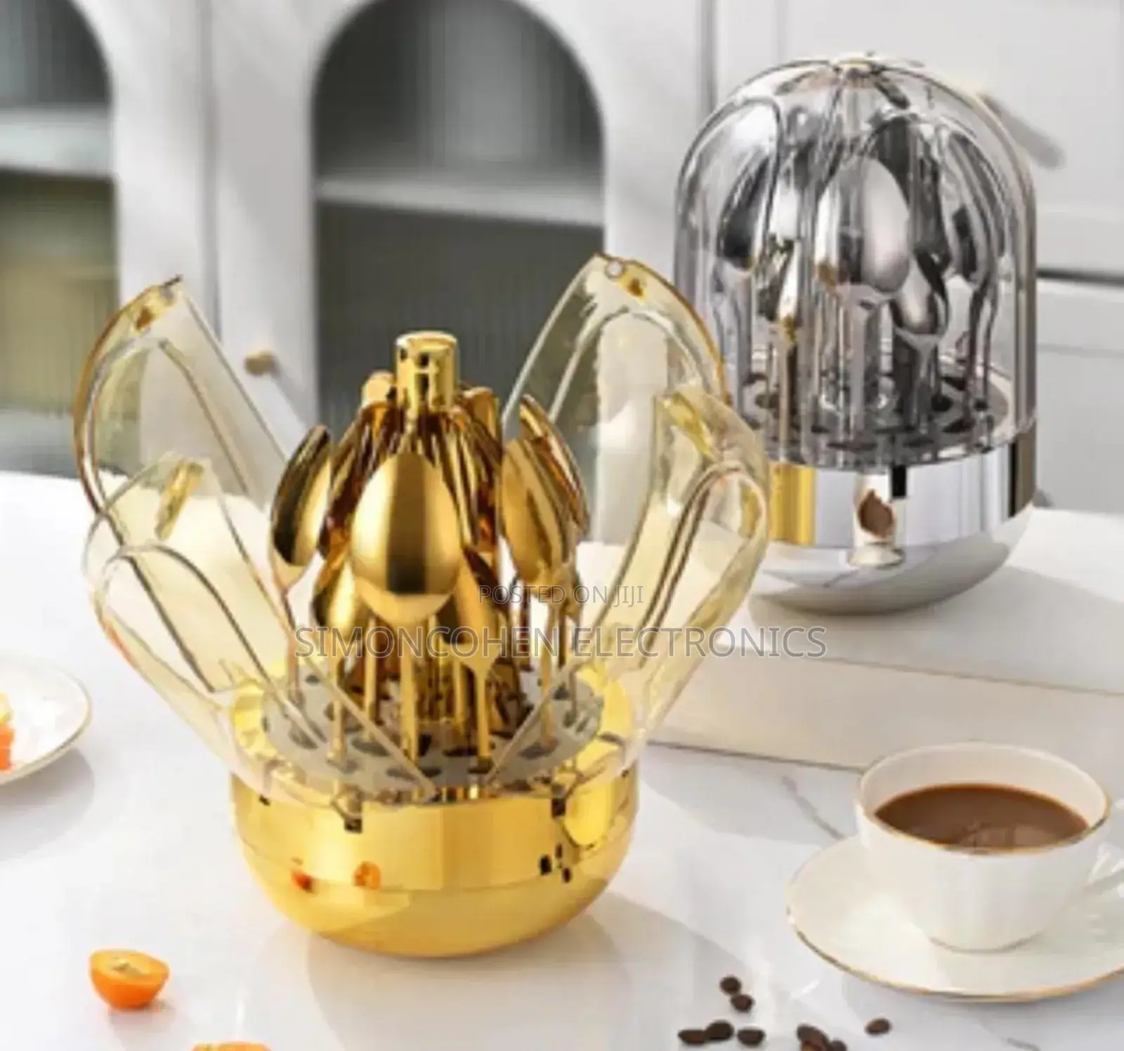 Rotating Luxury Dome Shape 24pcs Cutlery Set Silver