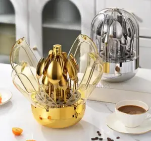 Rotating Luxury Dome Shape 24pcs Cutlery Set Silver