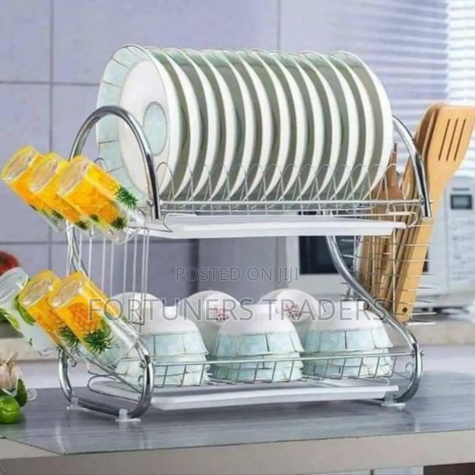 Dish Rack Stainless Steel, With Drain Board 2 Tier