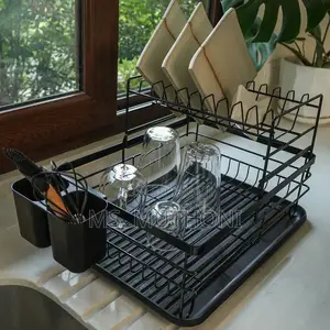 Minimalistic 2 Tier Dish Drying Rack Kitchen Organizer