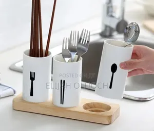 3pc Cutlery Organizer With Oak Base