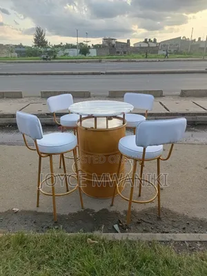 High Bar Set, With White Stools and Bar Drum Table 