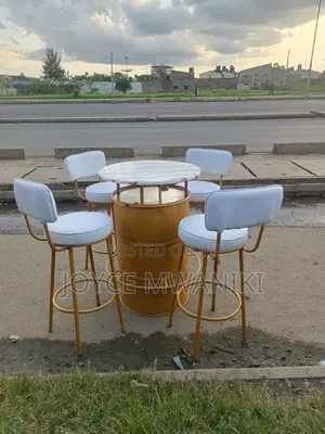 High Bar Set, With White Stools and Bar Drum Table 
