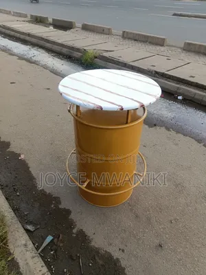 Bar Drum Table, White and Gold 
