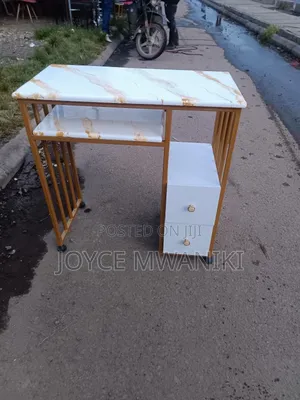 Manicure Table, White, Gold With Drawers 