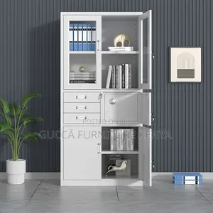 Cabinets:Light Gray Multi-Bin Storage Cabinet With Safe