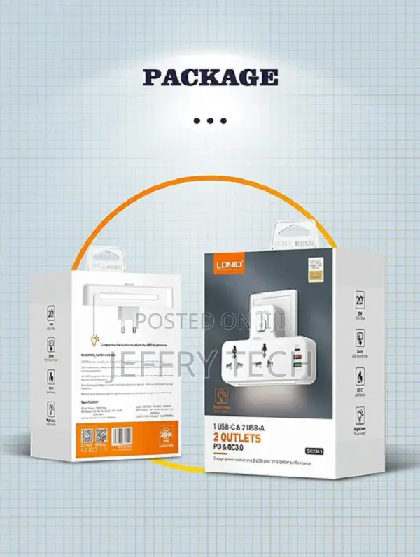 Ldnio Fast Charging Wall Socket - 2 Way Power Socket, 1 Usb-