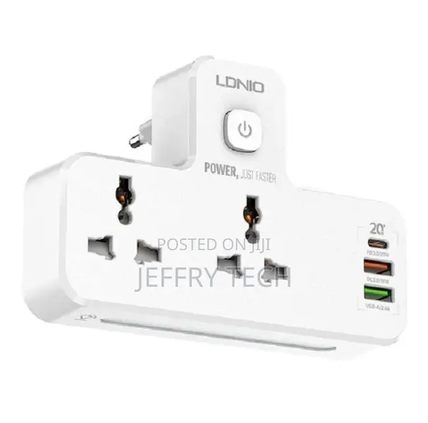 Ldnio Fast Charging Wall Socket - 2 Way Power Socket, 1 Usb-